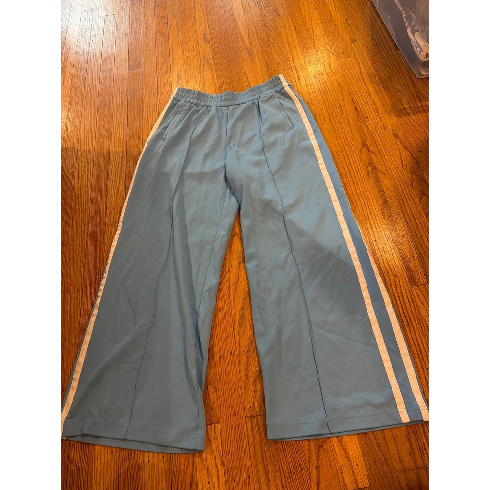 Athleta Womens Light Blue Wide Leg Track Pants Side Stripe Athleisure Size M